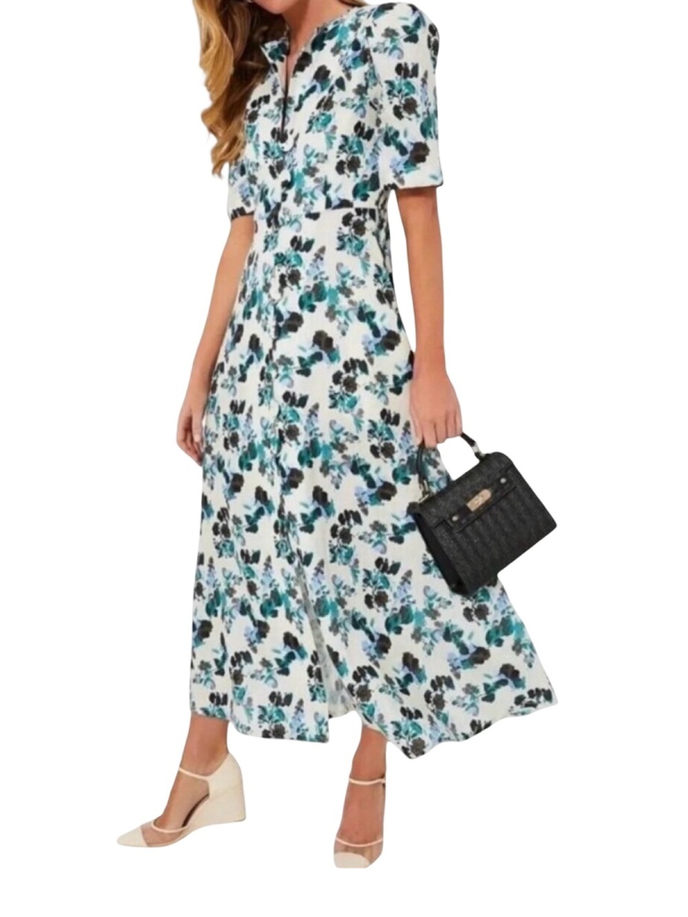 Tuckernuck NWT Blue Blooms Linen Midi Dress Size XS